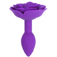 Фиолетовая силиконовая анальная пробка с розой S