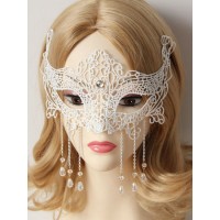 Ажурная кремовая маска с цепями и кристаллами