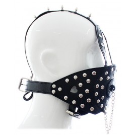 БДСМ маска на лицо с кляпом-затычкой декорированная шипами