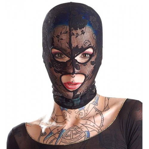 Кружевная черная маска с прорезями для глаз и рта