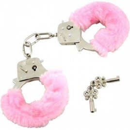 Ярко розовые металлические наручники с мехом