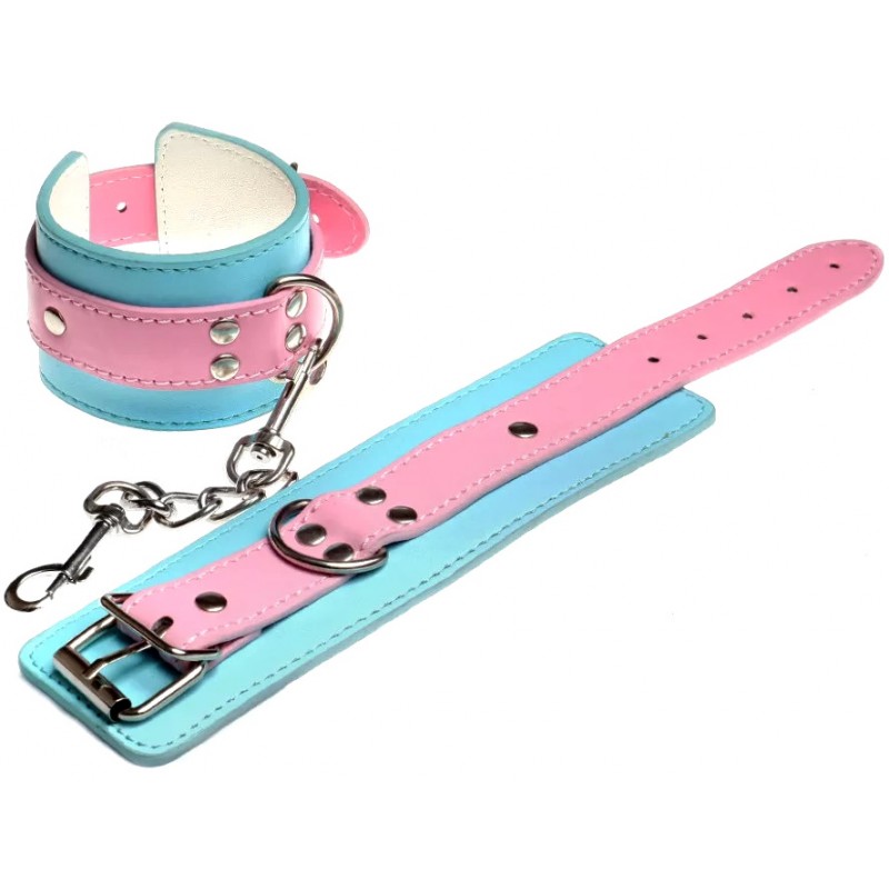 Розово-голубые наручники на цепочке