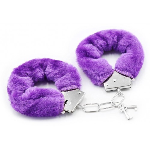 Фиолетовые металлические наручники с мехом