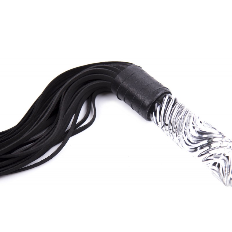 Замшевая плеть черного цвета с прозрачной рукоятью 68 см