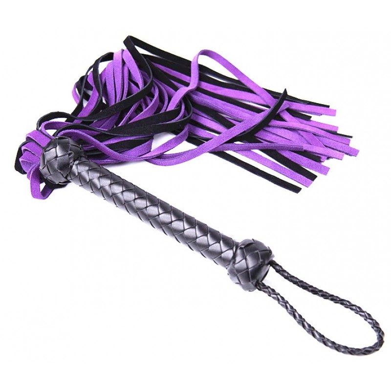 Черно-фиолетовая плеть из натуральной замши 68 см