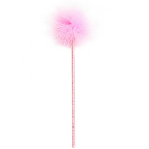 Нежно-розовый перьевой тиклер с атласной ручкой 34 см