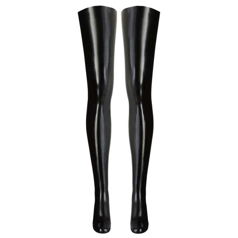 Черные длинные чулки из латекса XS