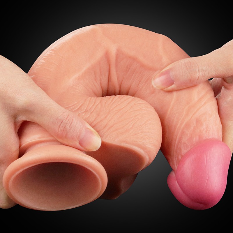 Большой фаллос на присоске с мошонкой Dual Layered Silicone Cock 26 см