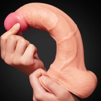 Большой фаллос на присоске с мошонкой Dual Layered Silicone Cock 26 см