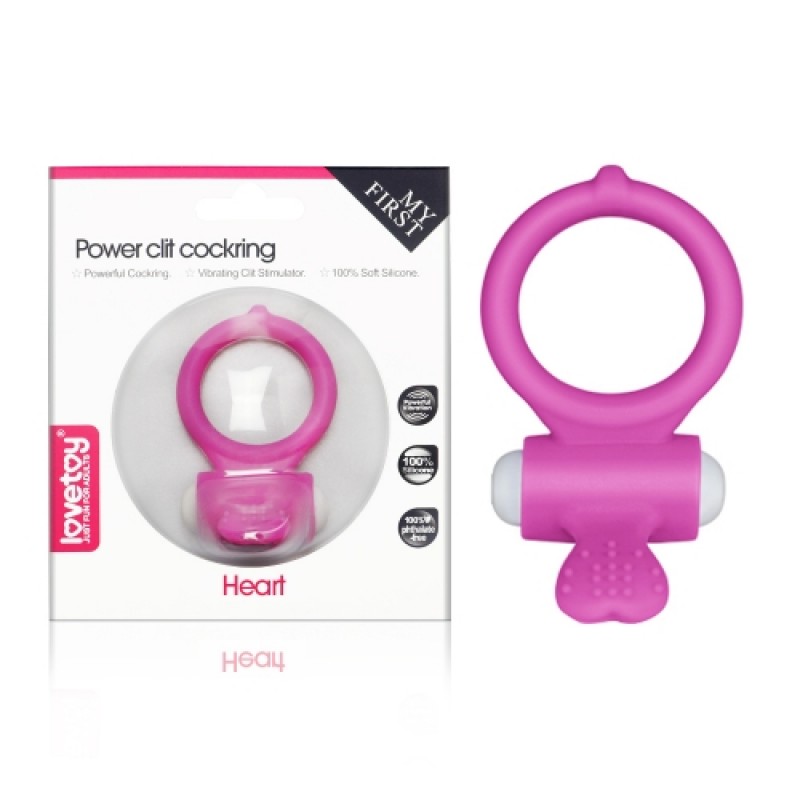 Виброкольцо розовое Power Heart Clit Cockring