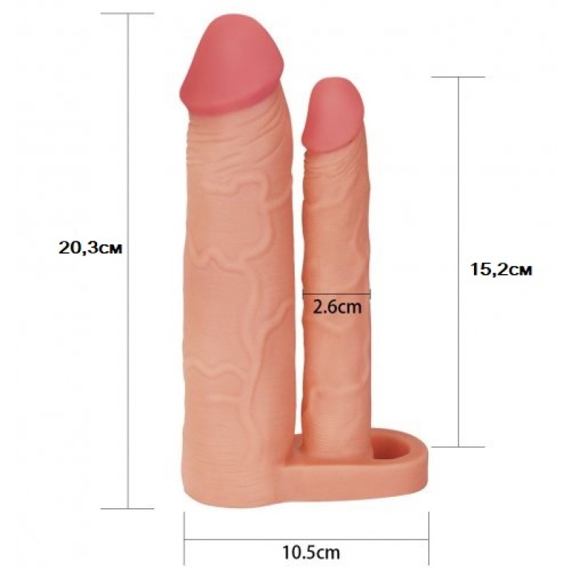 Удлиняющая насадка для двойного проникновения Pleasure X Tender Double Penis Sleeve + 5 см