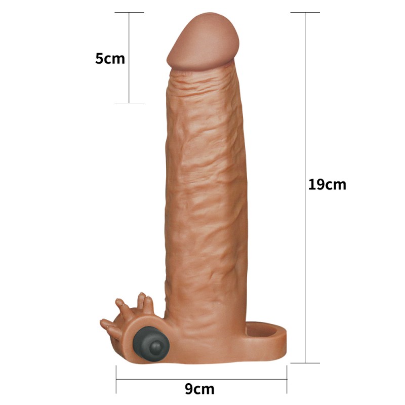 Удлиняющая насадка с вибрацией мулат Super-Realistic Penis + 5 см