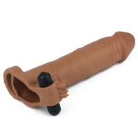 Насадка с вибрацией удлиняющая Super-Realistic Penis Extension Sleeve плюс 7,5 см мулат