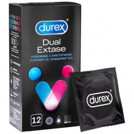 Презервативы Durex №12 Dual Extase рельефные с анестетиком Презервативы Durex №12 Dual Extase рельефные с анестетиком