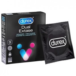 Презервативы Durex №3 Dual Extase рельефные с анестетиком Презервативы Durex №3 Dual Extase рельефные с анестетиком