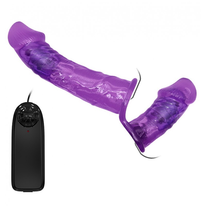 Изображение Baile, Китай Двойной страпон с вибрацией Ultra Passionate Harness Violet 18 см и 11 см