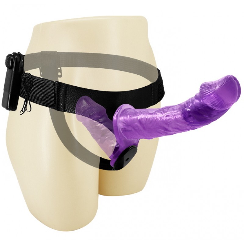 Изображение Baile, Китай Двойной страпон с вибрацией Ultra Passionate Harness Violet 18 см и 11 см