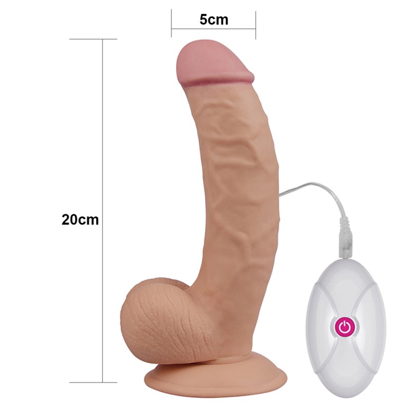 Реалистичный изогнутый вибратор The Ultra Soft Dude с выносным пультом управления 20 см