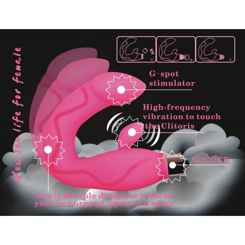 Вибромассажер для G-точки с клиторальным стимулятором розовый