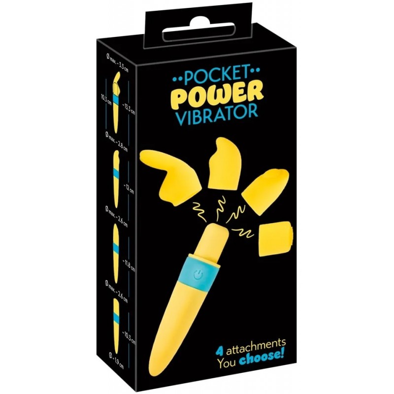 Перезаряжаемый мини-стимулятор с вибрацией и сменными насадками Pocket Power Vibrator