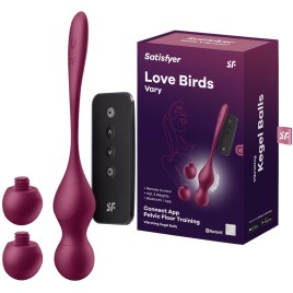 Вагинальные смарт-шарики с вибрацией и сменными утяжелителями Satisfyer Love Birds Vary бордовый