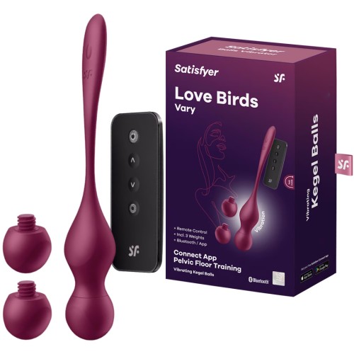 Вагинальные смарт-шарики с вибрацией и сменными утяжелителями Satisfyer Love Birds Vary бордовый