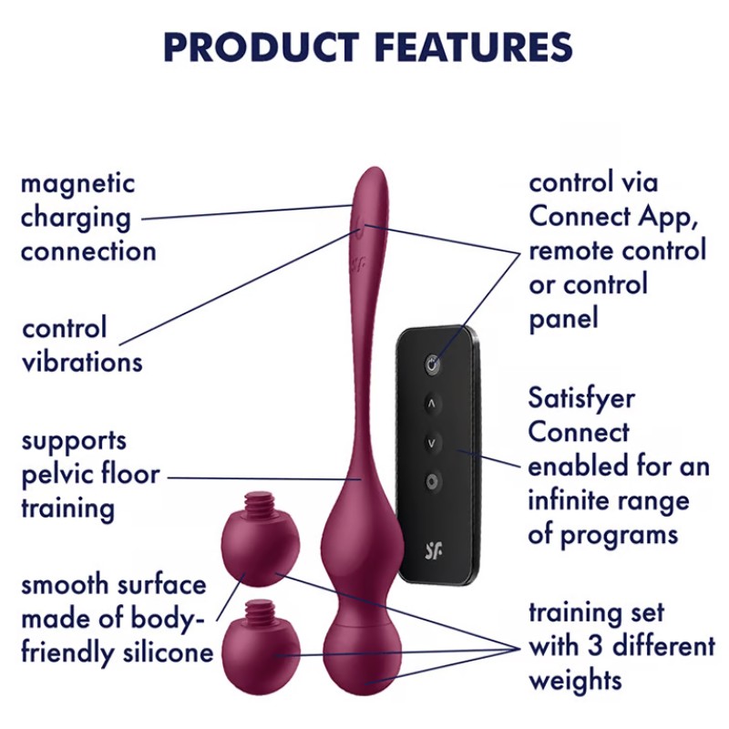 Вагинальные смарт-шарики с вибрацией и сменными утяжелителями Satisfyer Love Birds Vary бордовый