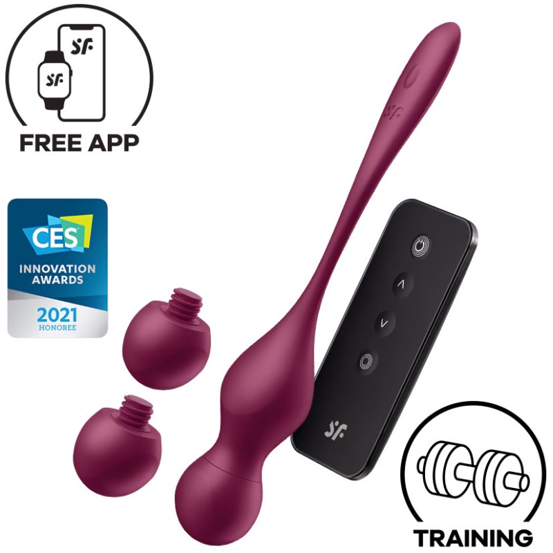 Вагинальные смарт-шарики с вибрацией и сменными утяжелителями Satisfyer Love Birds Vary бордовый