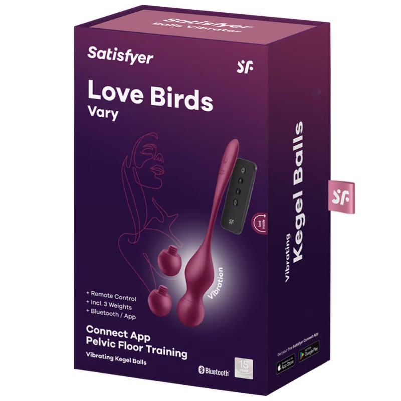 Вагинальные смарт-шарики с вибрацией и сменными утяжелителями Satisfyer Love Birds Vary бордовый