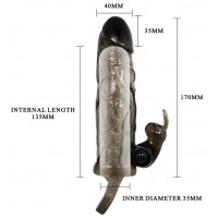 Увеличивающая насадка на пенис с клиторальным стимулятором и петлей под мошонку черного цвета Brave Man + 3,5 см