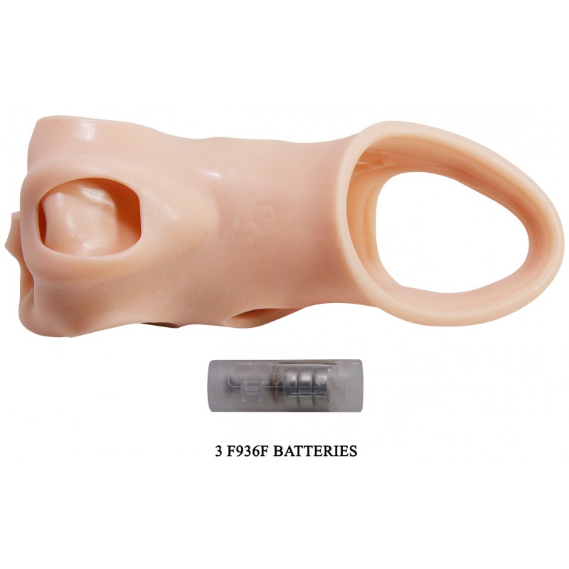 Фото Pretty Love Увеличивающая вибронасадка на пенис с петлей под мошонку телесного цвета Penis Sleeve Brad + 5 см