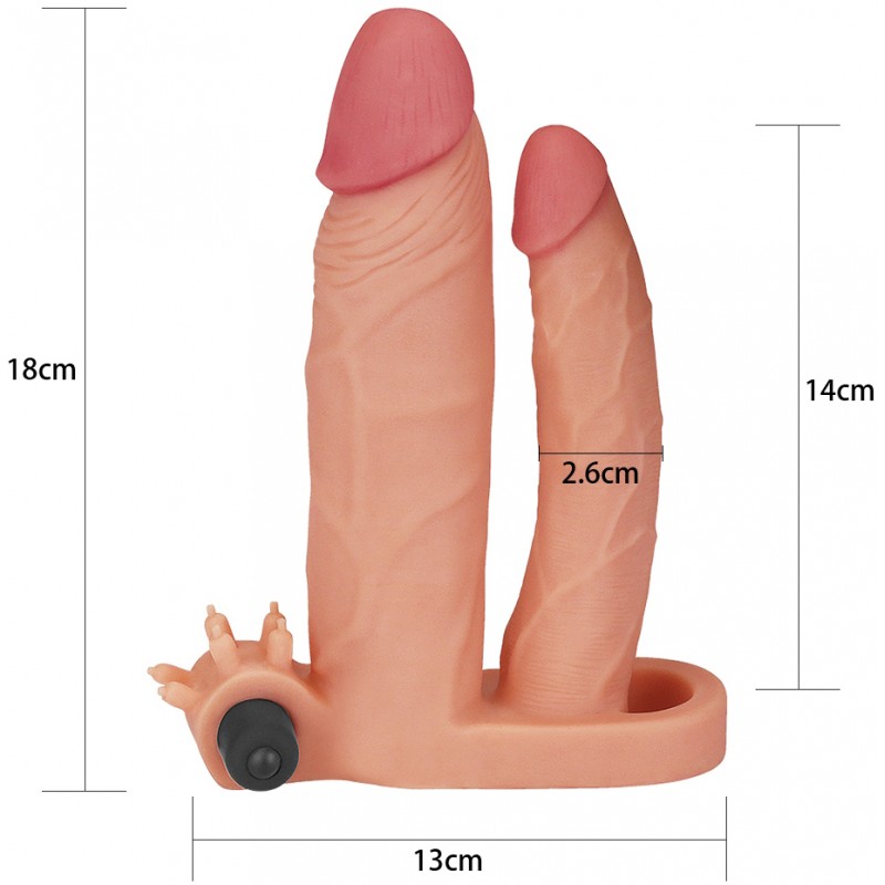 Удлиняющая вибронасадка для двойного проникновения Pleasure X Tender Vibrating Double Penis Sleeve + 3 см