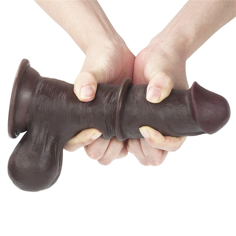 Фото Lovetoy, Китай Черный фаллоимитатор на присоске Lovetoy Sliding-Skin Dual Layer Dong 20 см