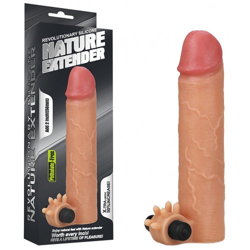 Насадка на пенис с вибрацией Revolutionary Silicone Nature Extender + 4 см