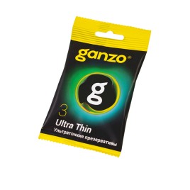 Презервативы Ganzo, ultra thin, ультратонкие, латекс, 18 см, 5,2 см, 3 шт.в пакете Black Edition