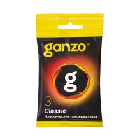 Презервативы Ganzo, classic,латекс, двойная смазка, 18,5 см, 5,2 см, 3 шт.в пакете Black Edition