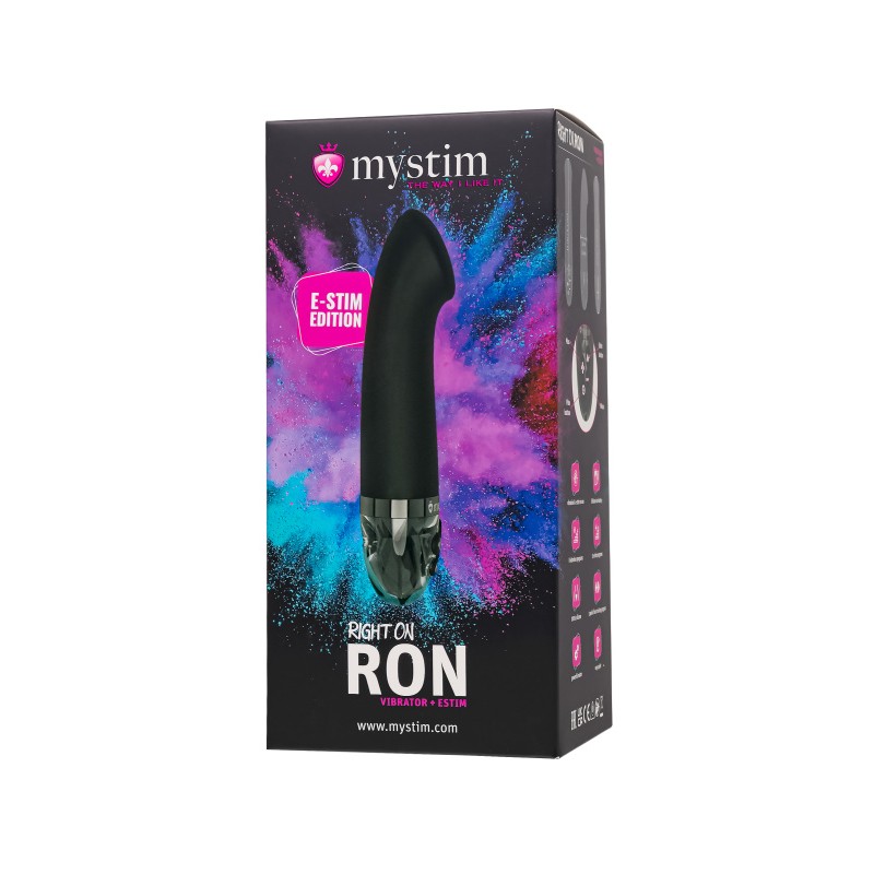 Вибратор Mystim Right on Ron с электростимуляцией,силикон, черный, 16,5 см