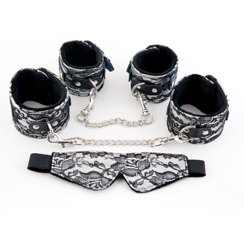 Кружевной набор TOYFA Marcus (наручники, оковы и маска), серебряный