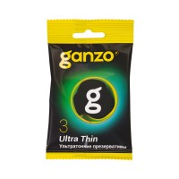 Презервативы Ganzo, ultra thin, ультратонкие, латекс, 18 см, 5,2 см, 3 шт.в пакете Black Edition