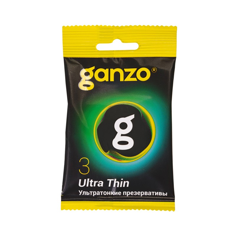 Презервативы Ganzo, ultra thin, ультратонкие, латекс, 18 см, 5,2 см, 3 шт.в пакете Black Edition