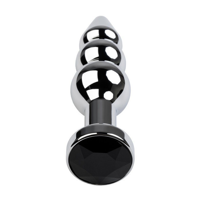 Анальная втулка Metal by TOYFA, металл, серебряная, с чёрным кристаллом, 11 см, Ø 3 см, 95 г