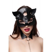 Маска кошки Pecado BDSM, рельефная, натуральная кожа, чёрная