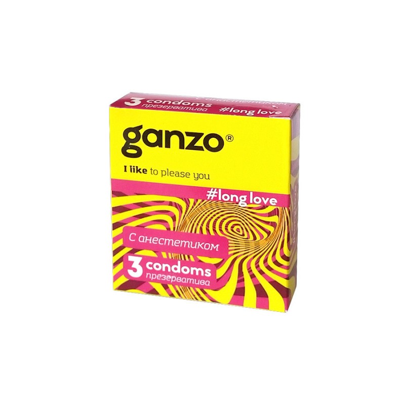 Презервативы Ganzo, long love, латекс, анестезирующий, 18 см, 5,2 см, 3 шт.