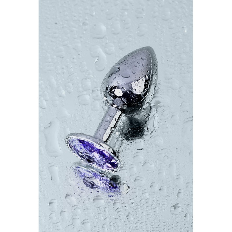 Анальная втулка Metal by TOYFA, металл, серебряная, с фиолетовым кристаллом, 7 см, Ø 2,8 см, 50 г