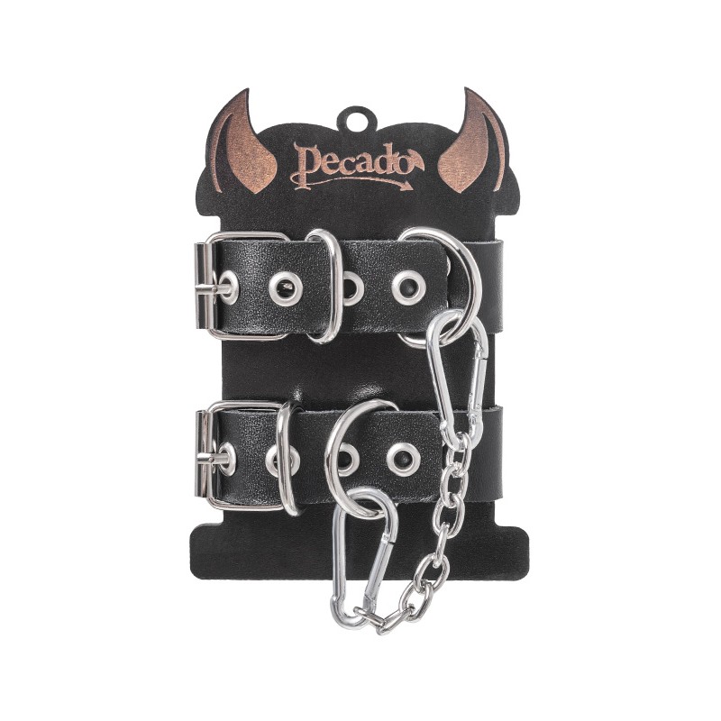 Наручники-браслеты Pecado BDSM, из одного ремешка с люверсами, натуральная кожа, чёрные