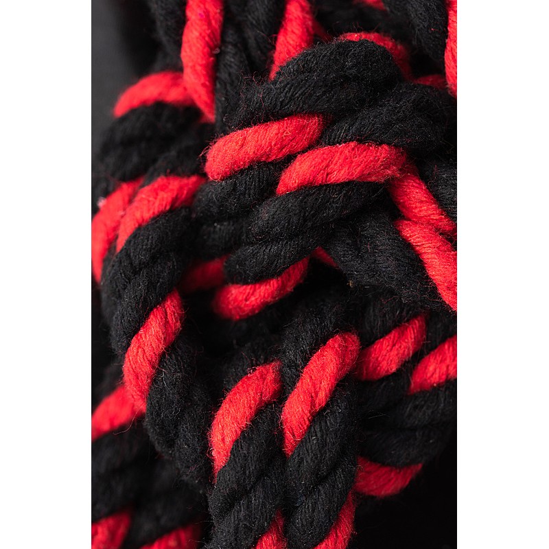 Наручники-оковы из хлопковой веревки "Узел-Омега", черно-красные, 3,5 м