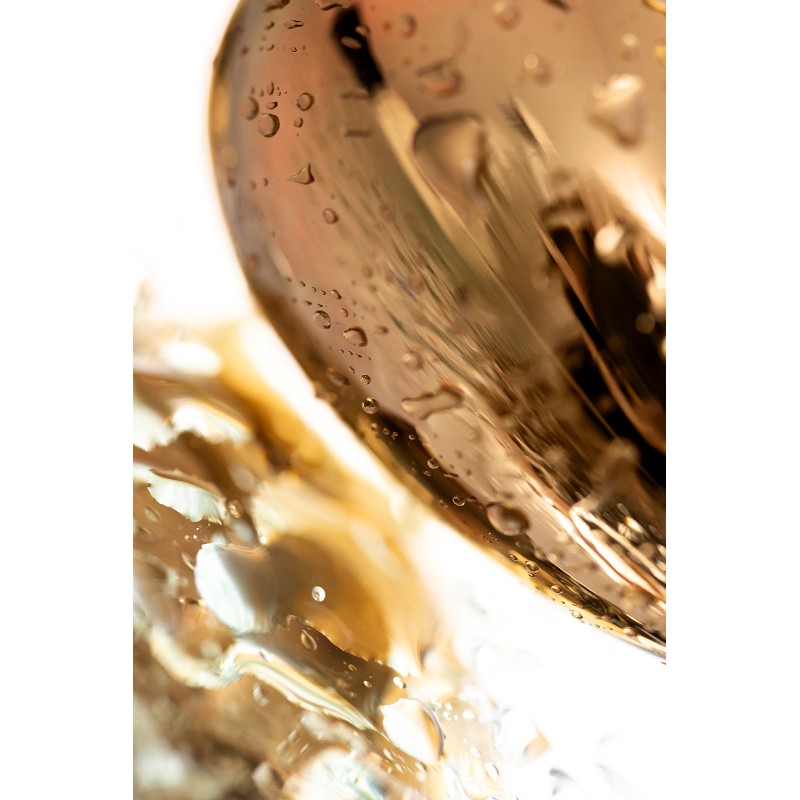 Анальный страз Штучки-дрючки, металл, золотистый, с кристаллом цвета турмалин, 7 см, Ø 2,8 см, 50 г
