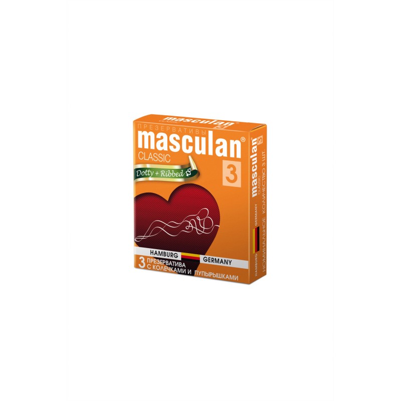 Презервативы Masculan, сlassic 3, doty, латекс, кольца, точечные, розовые, 19 см, 5,3 см, 3 шт.