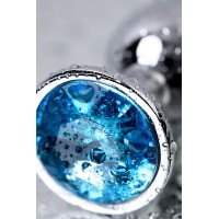 Анальная втулка Metal by TOYFA, металл, серебряная, с голубым кристаллом, 7 см, Ø 2,8 см, 50 г