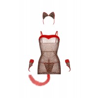 Костюм кошки Candy Girl (комбинация, стринги, митенки, ушки), принт, OS